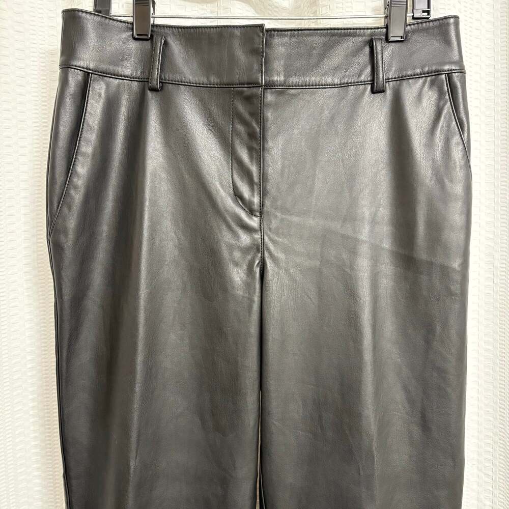 LOFT Black Faux Leather Tapered Ankle Dress Pants Size 10T Tall EUC - Picture 2 of 7